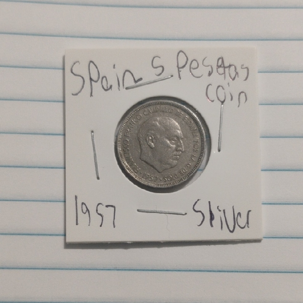 1957 Spain 5 Pesetas Sliver Coin